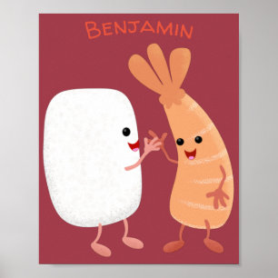 Poster Um desenho animado de amigos de camarão de arroz d