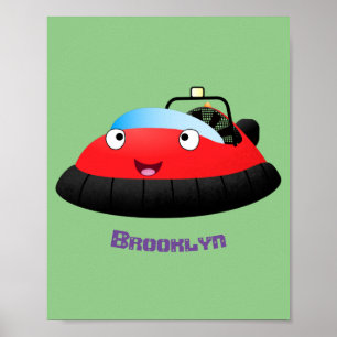Poster Um desenho animado de hovercraft, vermelho e bonit