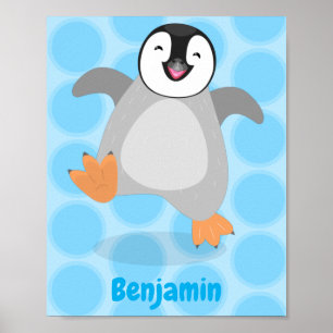 Poster Um desenho animado de pintinho de pinguim feliz e
