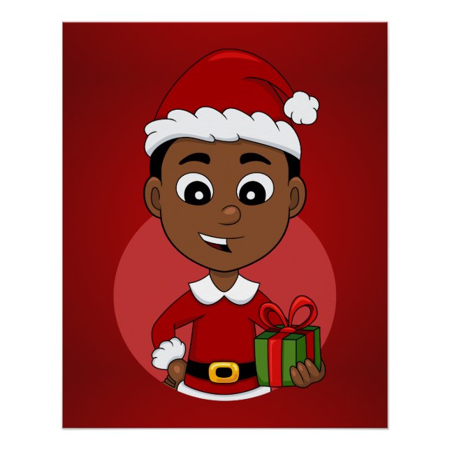 Póster Um desenho animado de um menino de Natal afro-amer (Frente)