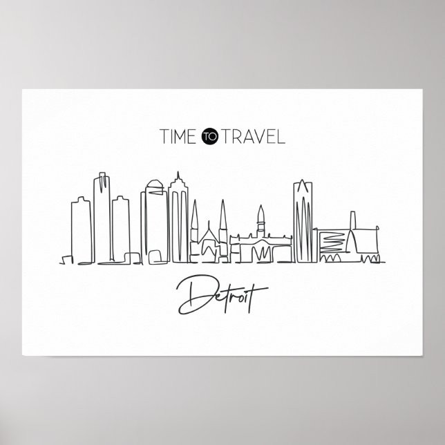 Poster Um Desenho Contínuo Da Linha Do Céu De Detroit (Frente)