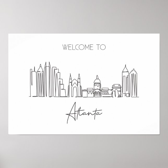 Poster Um Desenho Contínuo Da Linha Do Skyline Atlanta (Frente)