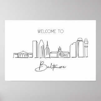 Poster Um Desenho Contínuo Da Linha Do Skyline Baltimore