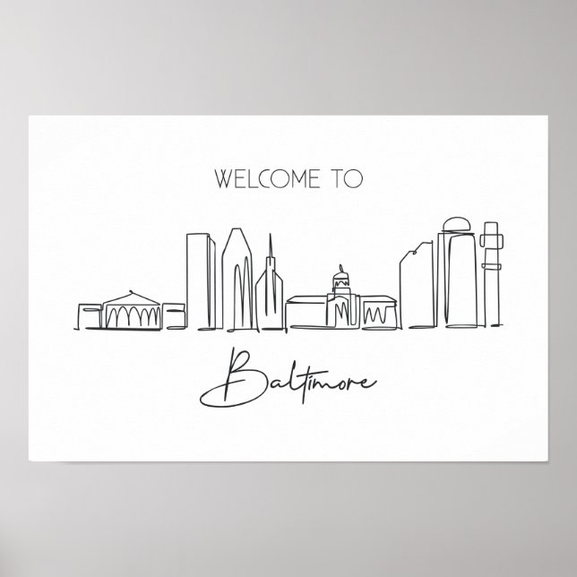 Poster Um Desenho Contínuo Da Linha Do Skyline Baltimore (Frente)