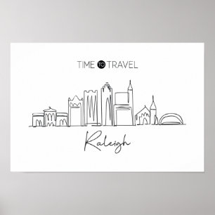 Poster Um Desenho Contínuo Da Linha Do Skyline Raleigh