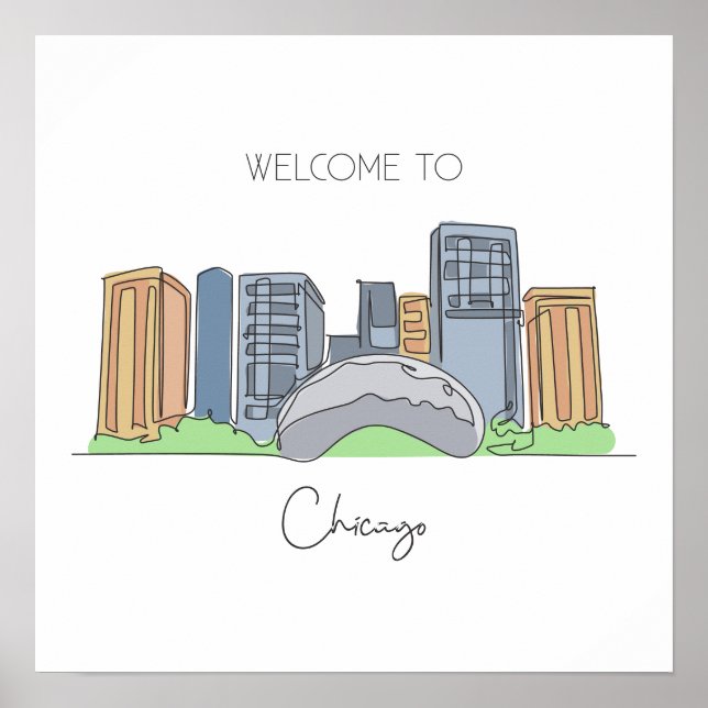 Poster Um desenho contínuo de Chicago EUA (Frente)