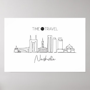 Poster Um Desenho Contínuo Do Skyline De Nashville