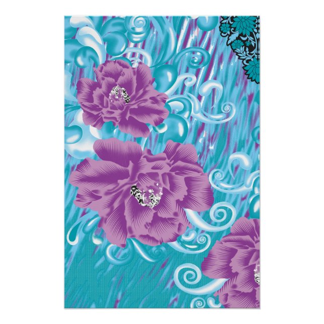 Póster Um design têxtil vibrante com roxo e turq (Frente)