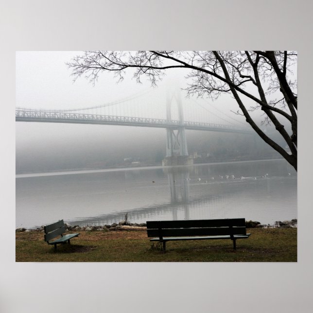 Poster Um dia nevado em volta da ponte Médio-Hudson (Frente)