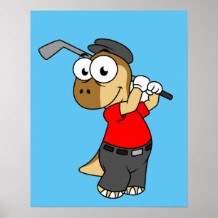 Poster Um Dinossauro Paquicéfalossauro Jogando Golfe.