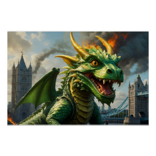 Póster Um Dragão Verde do Galês aterroriza Londres