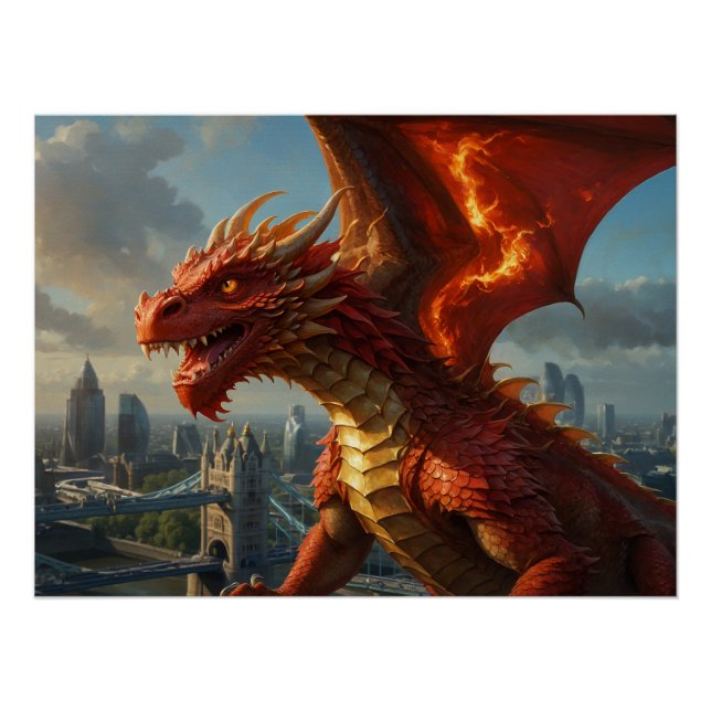 Póster Um Dragão Vermelho Welsh Terroriza Londres (Frente)