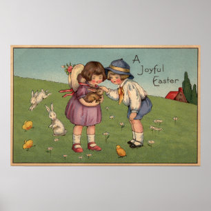 Poster Um EasterKids alegre que guardara um coelho