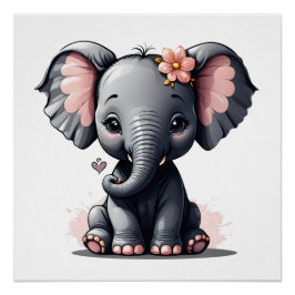Póster Um Elefante de Cartoon no 3 Poster brilhante