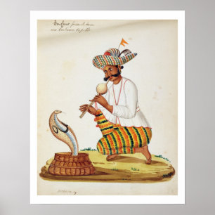Póster Um encantador de cobra indiano com uma cobra, de