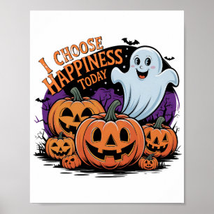 Poster Um Fantasma Vintage Halloween, ilustração Pumpkin