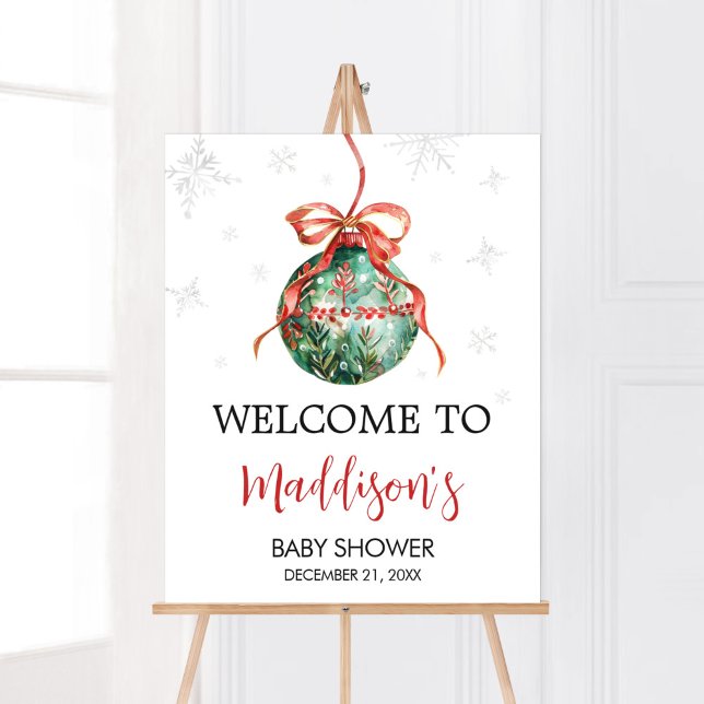 Poster Um Feliz de Natal bem-vindo (Merry Little Christmas Ornaments Baby Shower Welcoem Sign )