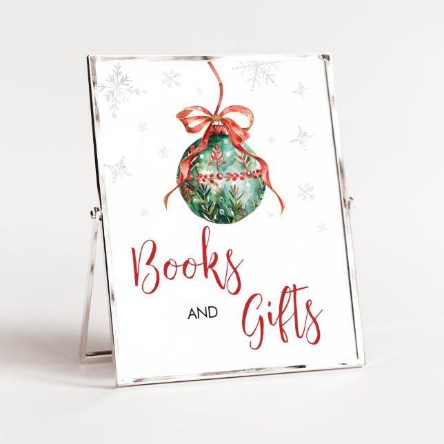 Poster Um Feliz de pequenos livros de Natal e presentes (Merry Little Christmas Ornaments Baby Shower Books and Gifts Sign)