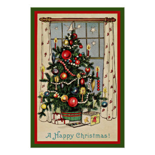 Póster Um Feliz Natal, ilustração vintage,