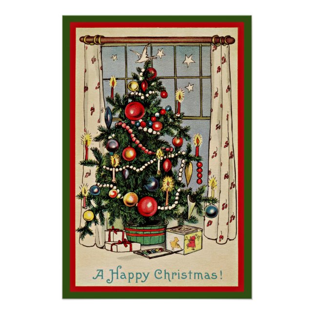 Póster Um Feliz Natal, ilustração vintage, (Frente)