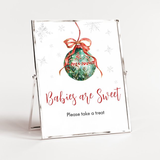 Poster Um Feliz Pequeno Bebê de Natal é doce (Merry Little Christmas Ornaments Baby Shower Babies are Sweet Sign)