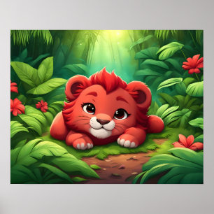 Poster Um Filhote de Leão Vermelho na Selva