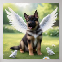 Um filhote german shepherd com asas como um anjo