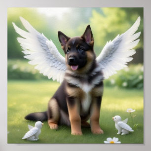 Poster Um filhote german shepherd com asas como um anjo