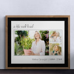 Poster Um Funeral De Foto Elegante De Script 3 De Vida Be<br><div class="desc">Modern Funeral ou Memorial poster personalizado com 3 fotos do seu amado. A design apresenta uma tipografia elegante e clássica para o seu sentimento,  o seu nome e os seus anos de vida - tudo isso é editável.</div>