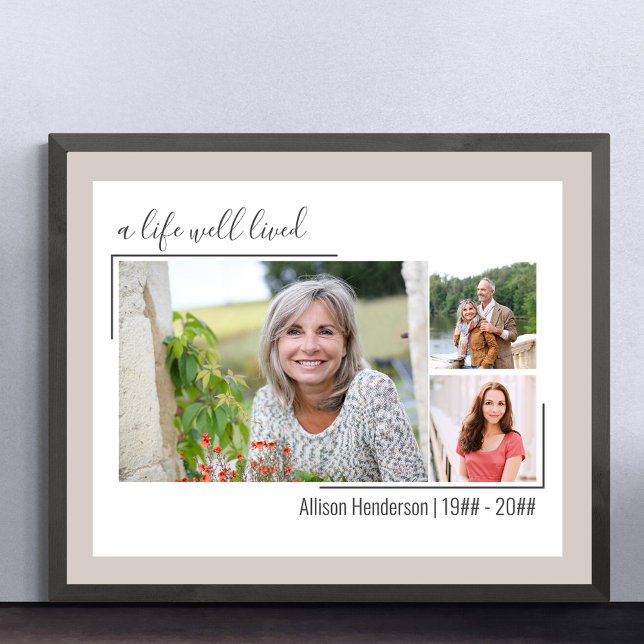 Poster Um Funeral De Foto Elegante De Script 3 De Vida Be (Funeral memorial poster to order professionally printed or as a printable digital download)