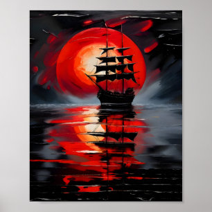Poster Um Galeão Negro navegando em águas calmas