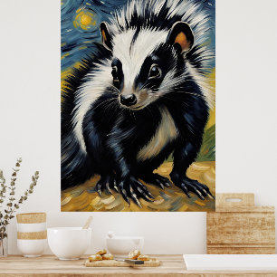 Poster um gambá adorável em uma noite estrelada