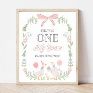 Poster Um Ganso Bobo Arco Rosa Floral Boas Vindas de Aniv