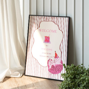 Poster Um Gatinho Rosa Bobo de 1º Aniversário