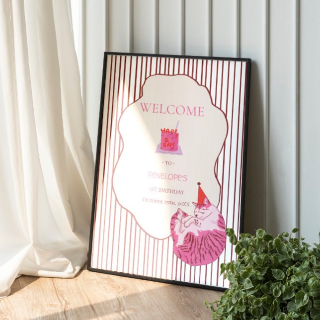 Poster Um Gatinho Rosa Bobo de 1º Aniversário (Criador carregado)