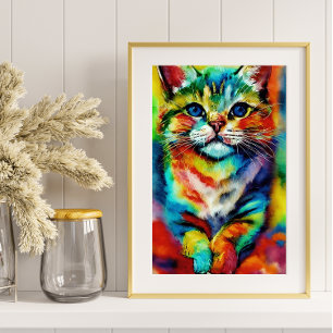Poster Um Gato Colorido Bravo e Branco
