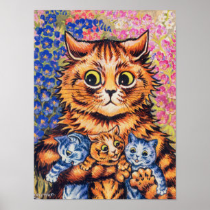 Poster Um gato com seus filhotes por Louis Wain