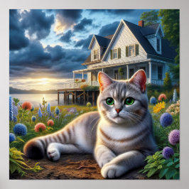 Poster Um gato de focinho doméstico em um cenário rural