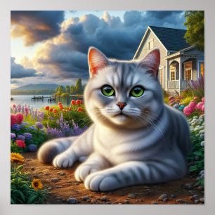 Poster Um gato de focinho doméstico em um cenário rural