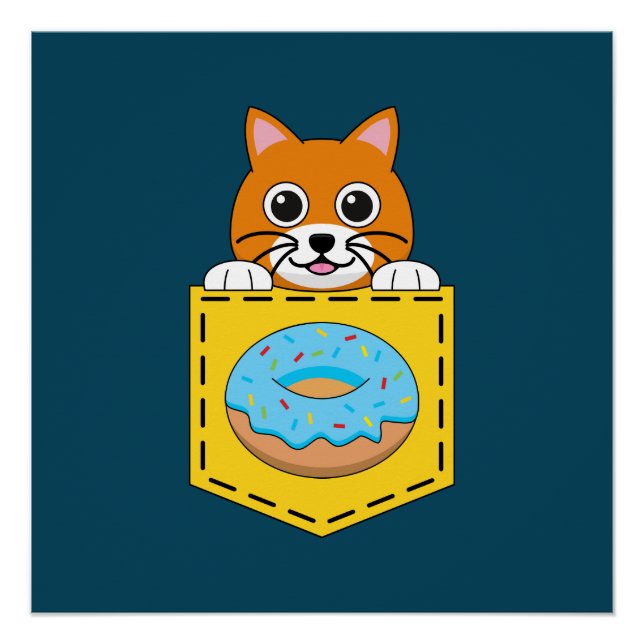 Póster Um Gato Espiando e um Donut Azul (Frente)