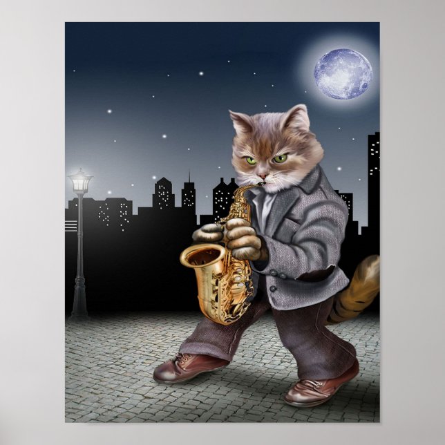 Poster Um Gato Na Noite Com Saxofones... Gpresente De Gat (Frente)