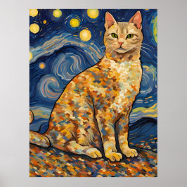 Poster Um gato na noite estrelada
