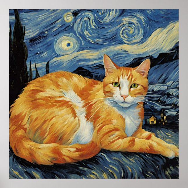Poster Um gato na noite estrelada (Frente)