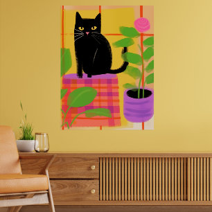 Poster Um Gato Preto Com Cadeira De Xadrez