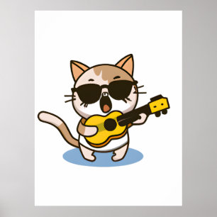 Poster Um gato que veste óculos e toca ukulele
