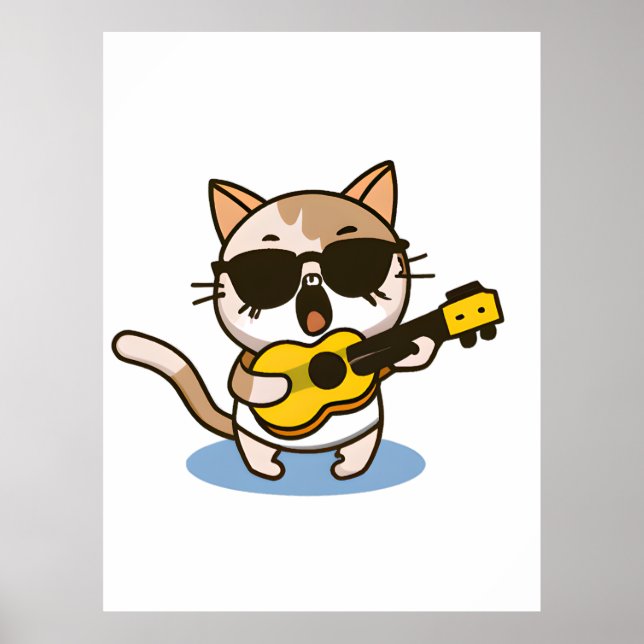 Poster Um gato que veste óculos e toca ukulele (Frente)