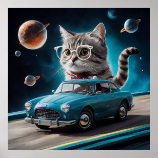 Poster Um gato vestindo óculos guiando um carro...