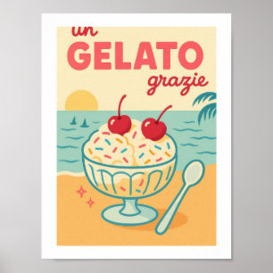 Poster Um Gelado Obrigado Retro Sorvete Praia Tropical