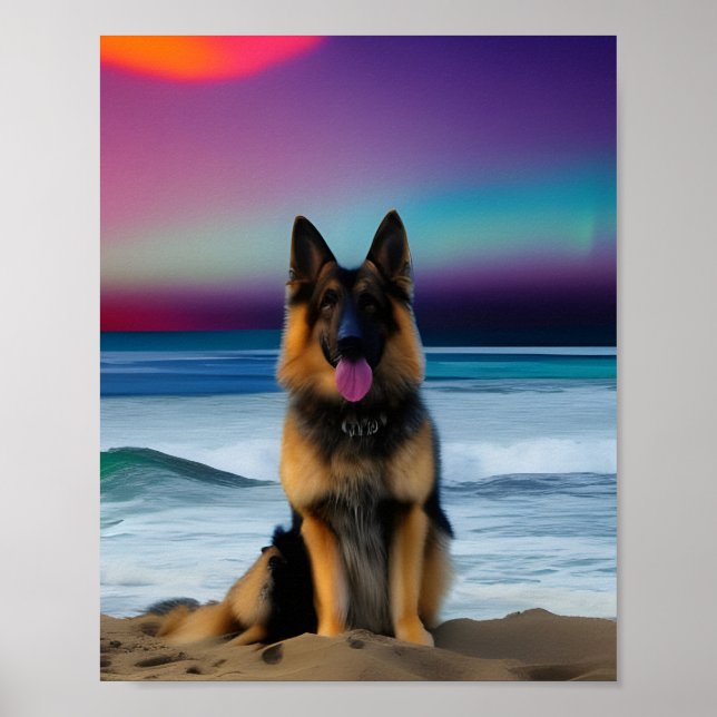 Poster Um German shepherd de praia peça de arte (Frente)