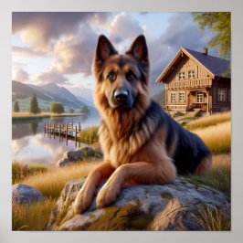 Poster Um German shepherd em um País Russo